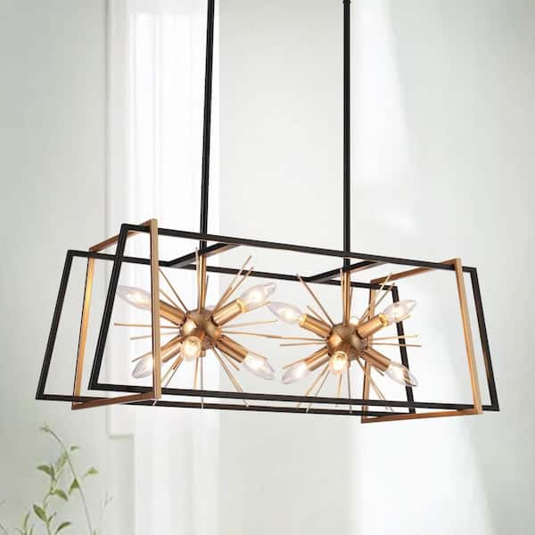 29.5 in. 12-Light Modern Black Chandelier Lights, Transitional Large Island Pendant Lights, Gold Sputnik Hanging Light