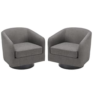 Modern Gray Polyester Upholstered 360° Swivel Accent Armchair with Wood Base Set of 2