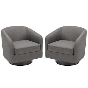 Modern Gray Polyester Upholstered 360-Degree Swivel Accent Arm Chair With Wood Base(Set of 2)