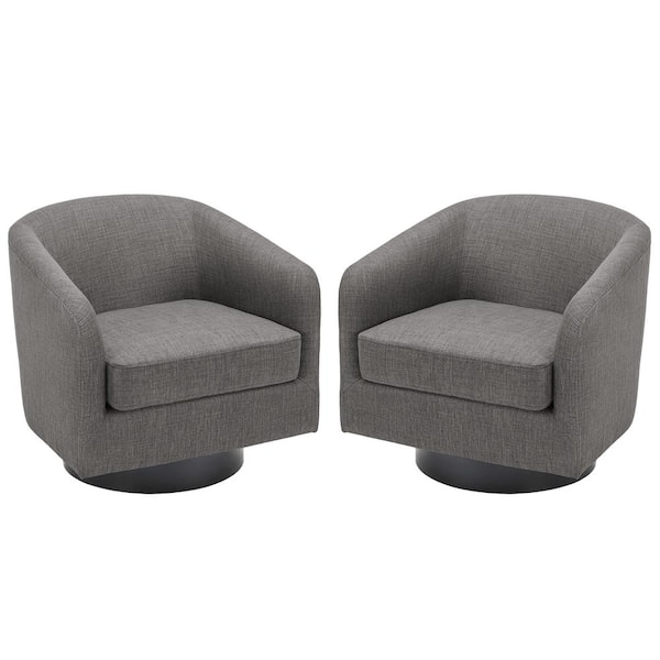 Uixe Modern Gray Polyester Upholstered 360-Degree Swivel Accent Arm Chair With Wood Base(Set of 2)