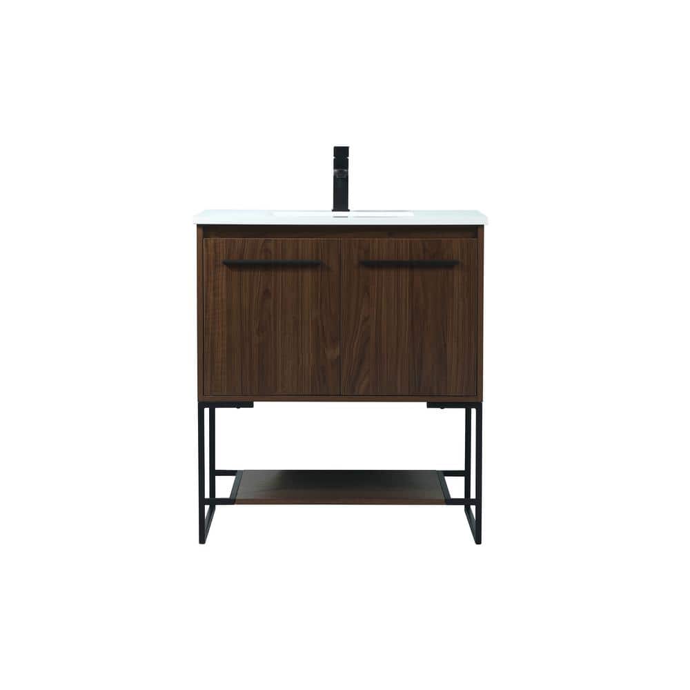 Timeless Home 30 in. W Single Bath Vanity in Walnut with Engineered Stone V