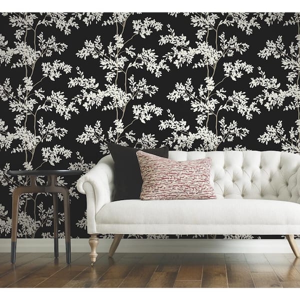 Black and White Lunaria Silhouette Paper Non-Pasted Matte Wallpaper
