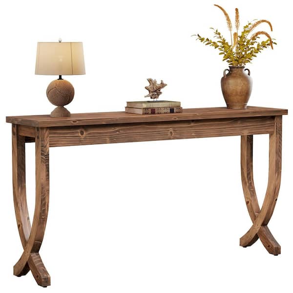 BYBLIGHT Turrella 63 in. Brown Rectangle Solid Wood Sofa Table Long ...