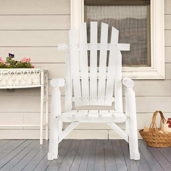 Outsunny White Wood Adirondack Outdoor Rocking Chair with Slatted