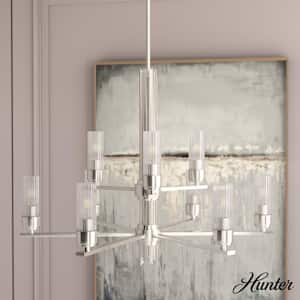 Gatz 9-Light Brushed Nickel Candlestick Chandelier with Ribbed Glass Shades