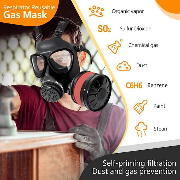 Full Face Respirator Mask, Gas Mask with 40mm Activated Carbon Filter for  Spray Paint, Asbestos, Fume, Organic Vapor Gas