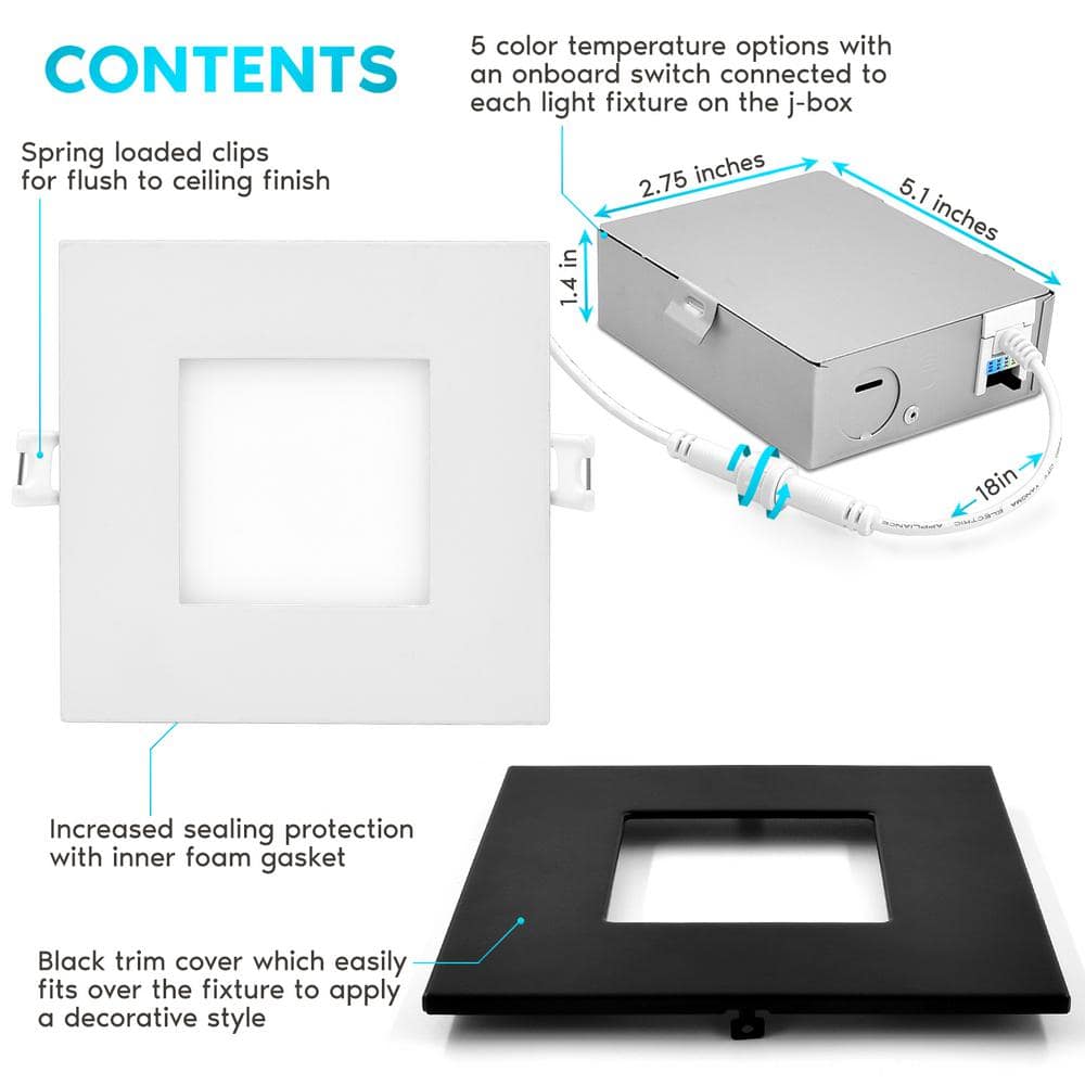 4'' Black LED Canless Recessed Lighting Kit with Switchable Color