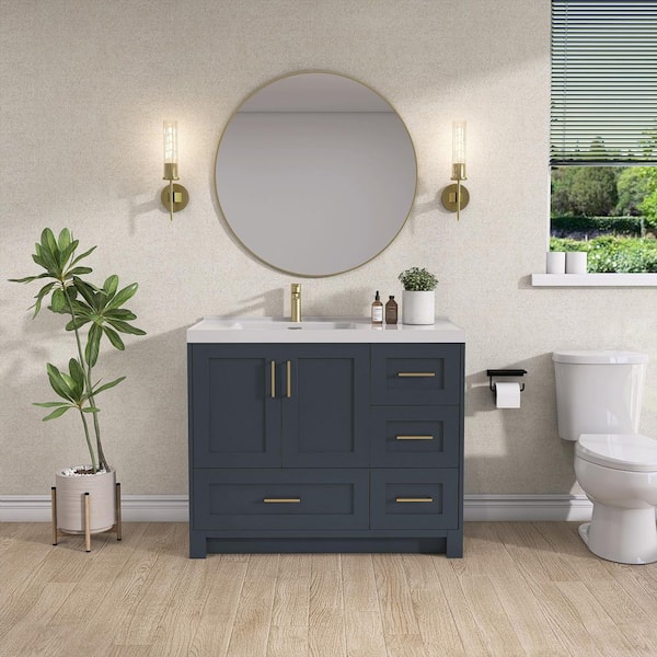 Zeafive 42 in. Solid Wood Freestanding Single Left Sink Bath