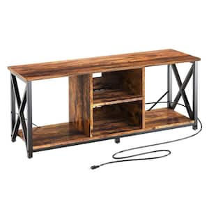 Wood 65 in. TV Stand and Entertainment Center with 4-Socket Plug-In Station