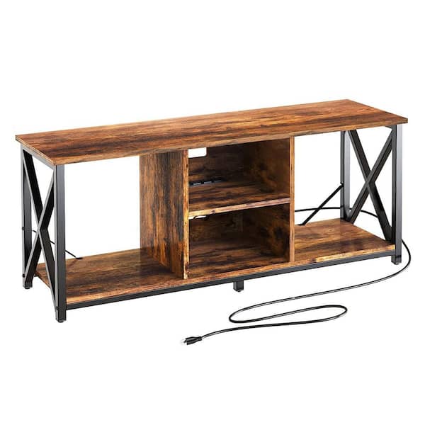 Unbranded Wood 65 in. TV Stand and Entertainment Center with 4-Socket Plug-In Station