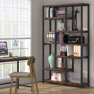 Eulas 79 in. Rustic Brown 10-Shelf Etagere Bookcase with Open Shelves, 7-Tier Extra Tall Bookshelf for Home Office