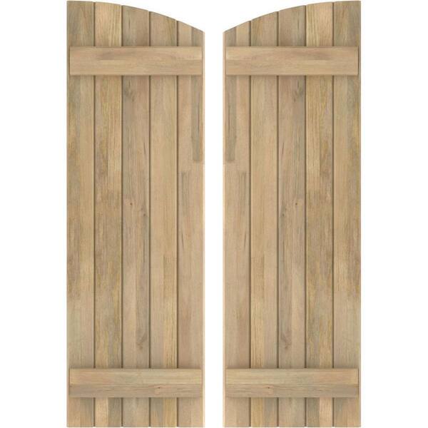 Ekena Millwork 17-1/2 in. W x 55 in. H Americraft Exterior Real Wood Joined Board and Batten Shutters Elliptical Top Unfinished