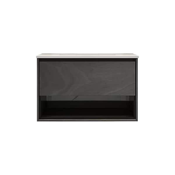 taholi 18 in. W x 30 in. D x 20 in. H Bath Vanity in Gray with White Ceramic Top