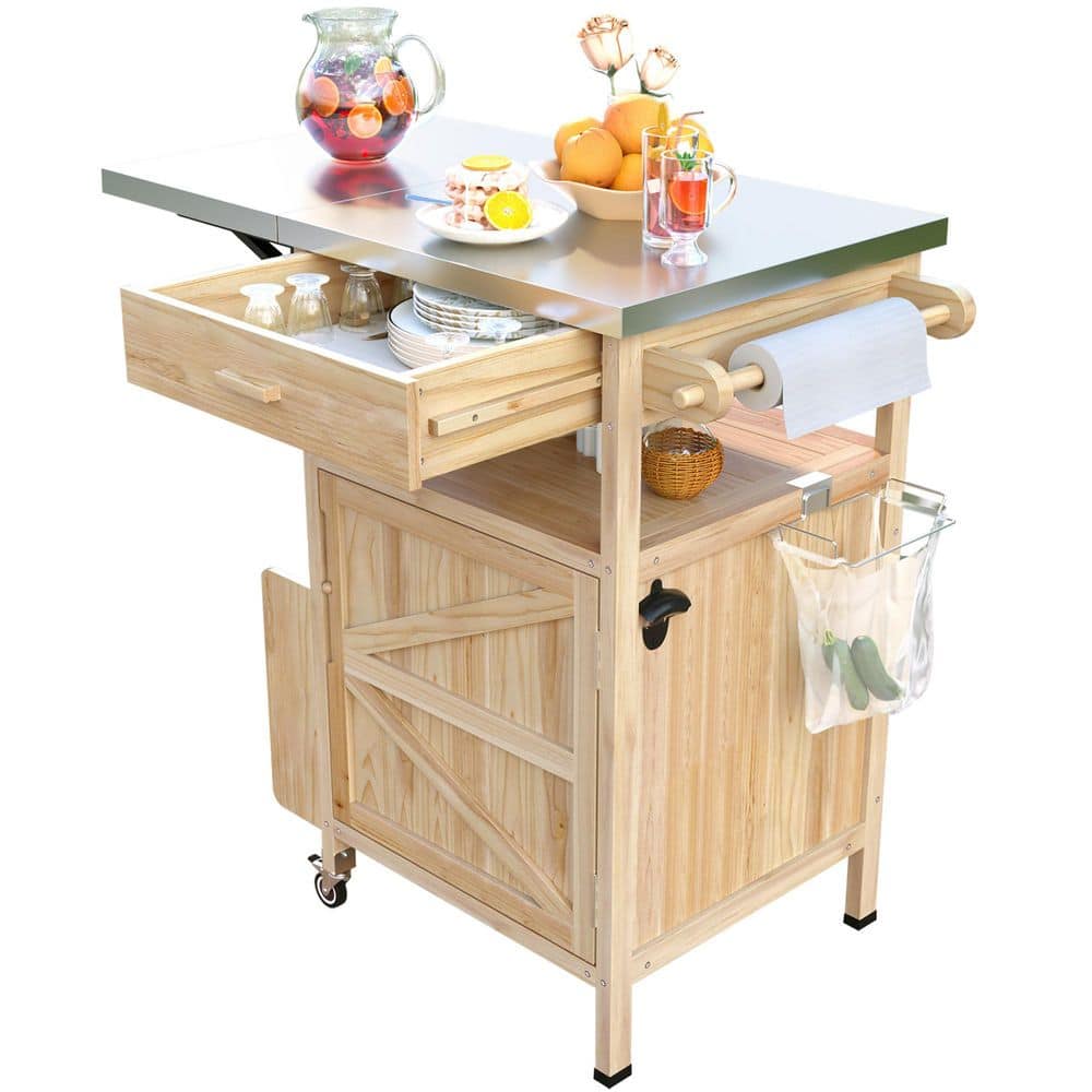 40.5 in. Natural Outdoor Grill Cart with Stainless Steel Top