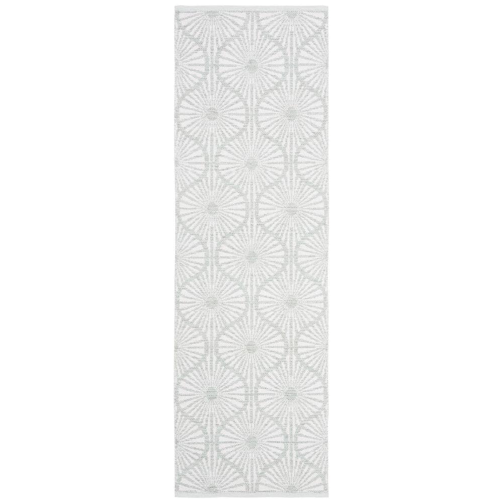 Ivory and Light Green Handwoven Cotton Runner Rug