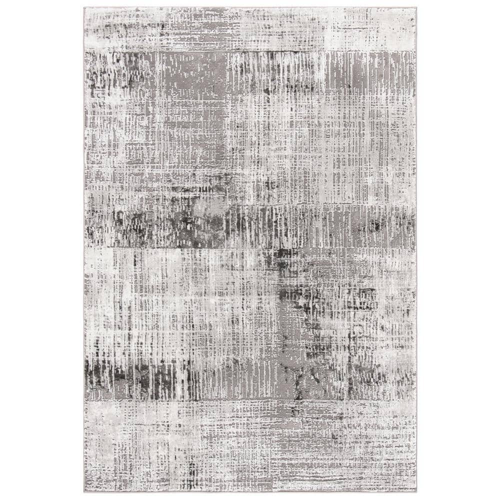 Gray and Dark Gray Abstract Synthetic Area Rug