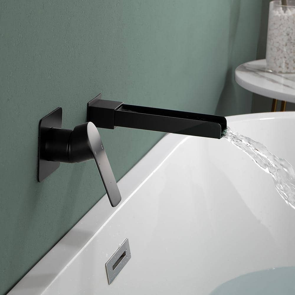 Matte Black Wall Mount Waterfall Tub Filler Faucet