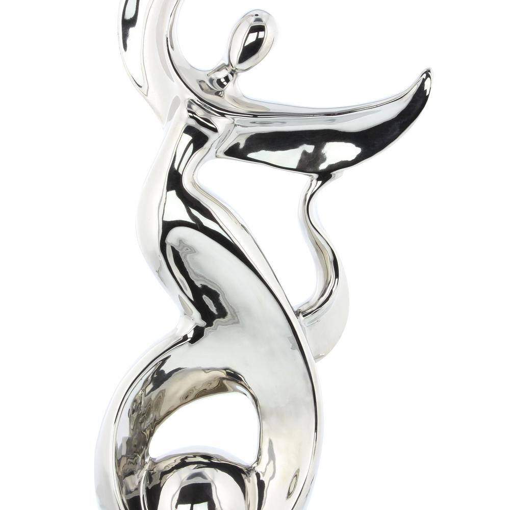 Silver Abstract Ceramic Dancer Statue with Black Base