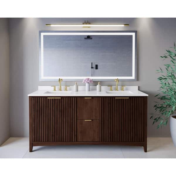 Palmilla 72 in. Double Freestanding Dark Walnut Bath Vanity with White Quartz Top Assembled