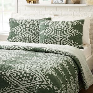 Aisha 3-Piece Green Full/Queen Cotton Quilt Set