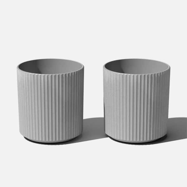 Demi Medium Gray Plastic Round Planter with Drainage Holes (15 in. L x 15 in. W x 16 in. H) (2-Pack)