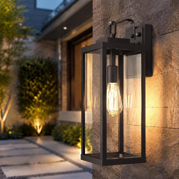 20 in. 1-Light Matte Black Wall Sconce, Motion Sensor Porch Light Exterior Wall Lantern for Patio Garage Entry, 2-Pack
