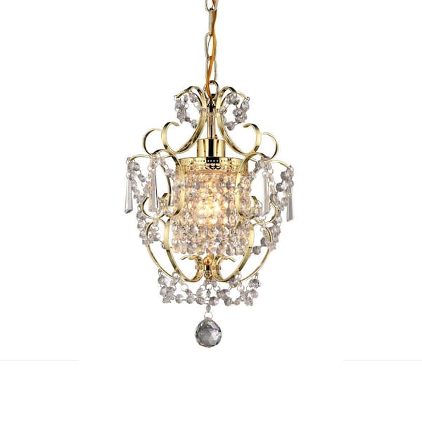 Warehouse of Tiffany Emily 11 in. Gold Indoor Crystal Chandelier with Shade