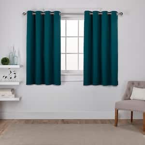 Sateen Sapphire Teal Solid Woven Room Darkening Grommet Top Curtain, 52 in. W x 63 in. L (Set of 2)