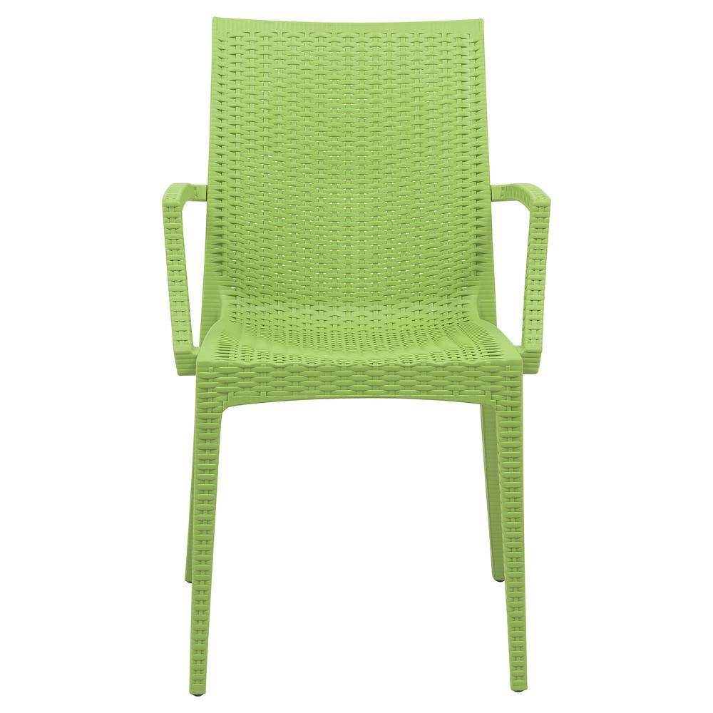 Green Polypropylene Weave Design Stackable Dining Arm Chair