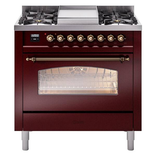 ILVE Nostalgie II 36 in. 6 Burner plus Griddle Freestanding Dual Fuel ...