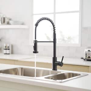 1.8 GPM Stainless Steel Single Handle Pull Down Sprayer Kitchen Faucet with Water Supply Hoses in Matte Black
