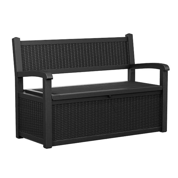 70 Gal. Black Resin Outdoor Storage Bench with Waterproof, Large Entryway Large Lockable Capacity Deck Box