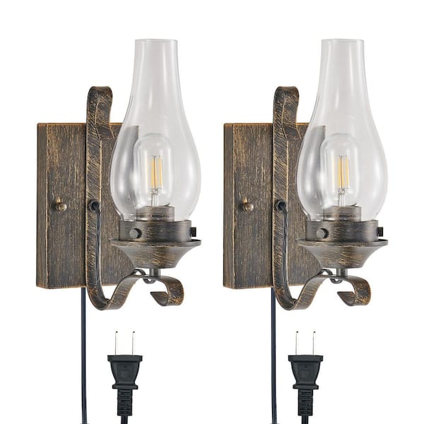 Jushua (2-Pack) 12.2 in. 1-Light Vintage Black Industrial Plug-in