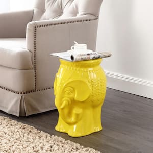 Orla 18.5 in. Modern Bohemian Elephant Ceramic Garden Stool, Yellow