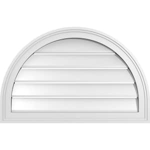 28 in. x 18 in. Round Top Surface Mount PVC Gable Vent: Functional with Brickmould Frame