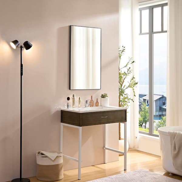 Black 22 in W x 60 in. H Rectangle Metal Framed Vanity Mirror Decorative Square Corner Mirror