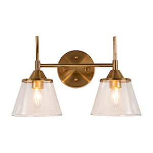 Oliver 15.15 in. 2-Light Gold Modern Industrial Bathroom Vanity Light with Clear Glass Shades