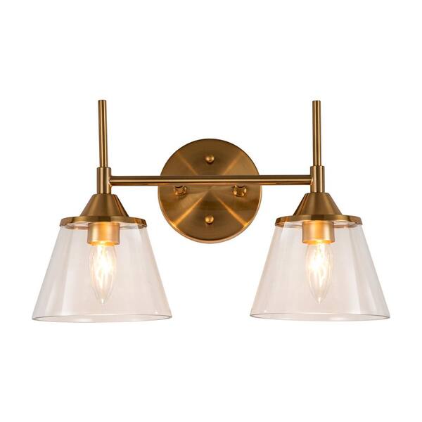 EDISLIVE Oliver 15.15 in. 2-Light Gold Modern Industrial Bathroom Vanity Light with Clear Glass Shades