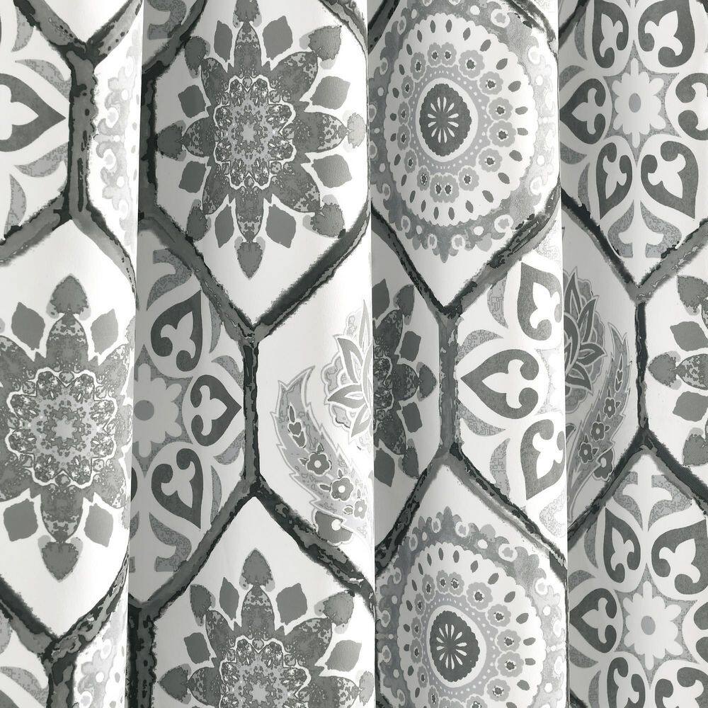 Gray Suzani Pattern Light Filtering Polyester Window Panels