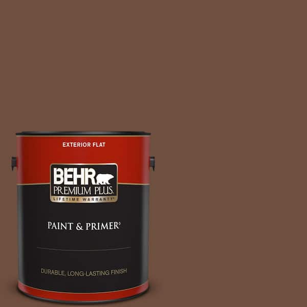 BEHR PREMIUM PLUS 1 gal. #ICC-81 Traditional Leather Flat Exterior Paint & Primer