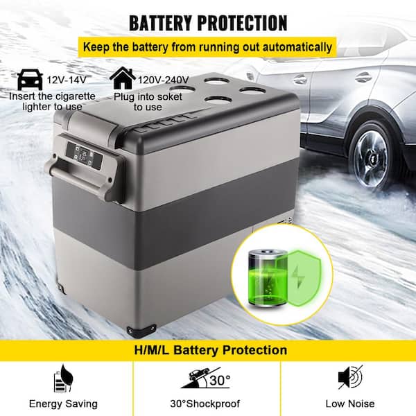 cigarette lighter mini fridge VEVOR 1.9 cu. ft. 60-Can Mini Fridge with Freezer with App Control Car Fridge for Travel Camping and Home Use in Black