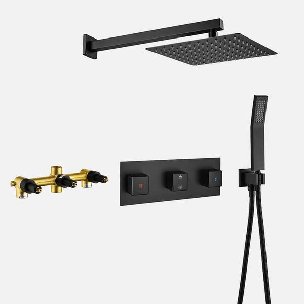 BTCSTAR iBrass Single-Handle Spray Square Shower Faucet Bathroom Set Knob Control with Hand Held in Matte Black (Valve Included)