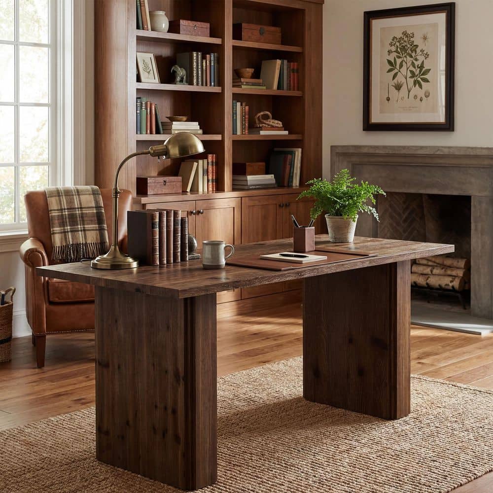 63 in. Rectangular Dark Brown Solid Wood Home Executive Office Desk with Sturdy Legs price history on PriceWatchPro