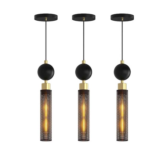 Modern Black Wrought Iron 1-Light Pendant Light, Adjustable Cord Ceiling Fixture for Kitchen, Bulb Not Included, 3 Pack