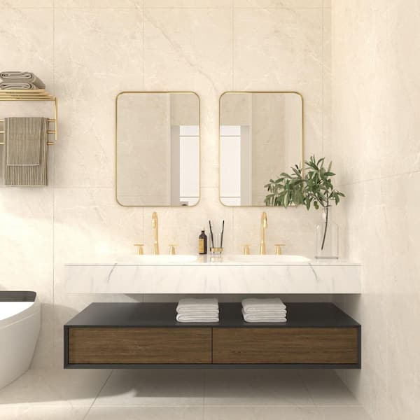 16 in. W x 24 in. H Small Modern Rectangle Stainless Steel Framed Bathroom Vainty Mirror Brushed Gold