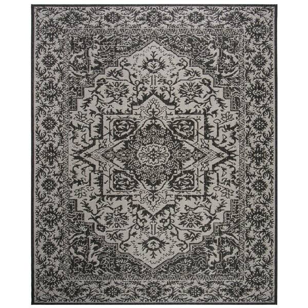 SAFAVIEH Beach House Light Gray/Charcoal 9 ft. x 12 ft. Oriental Indoor/Outdoor Patio  Area Rug