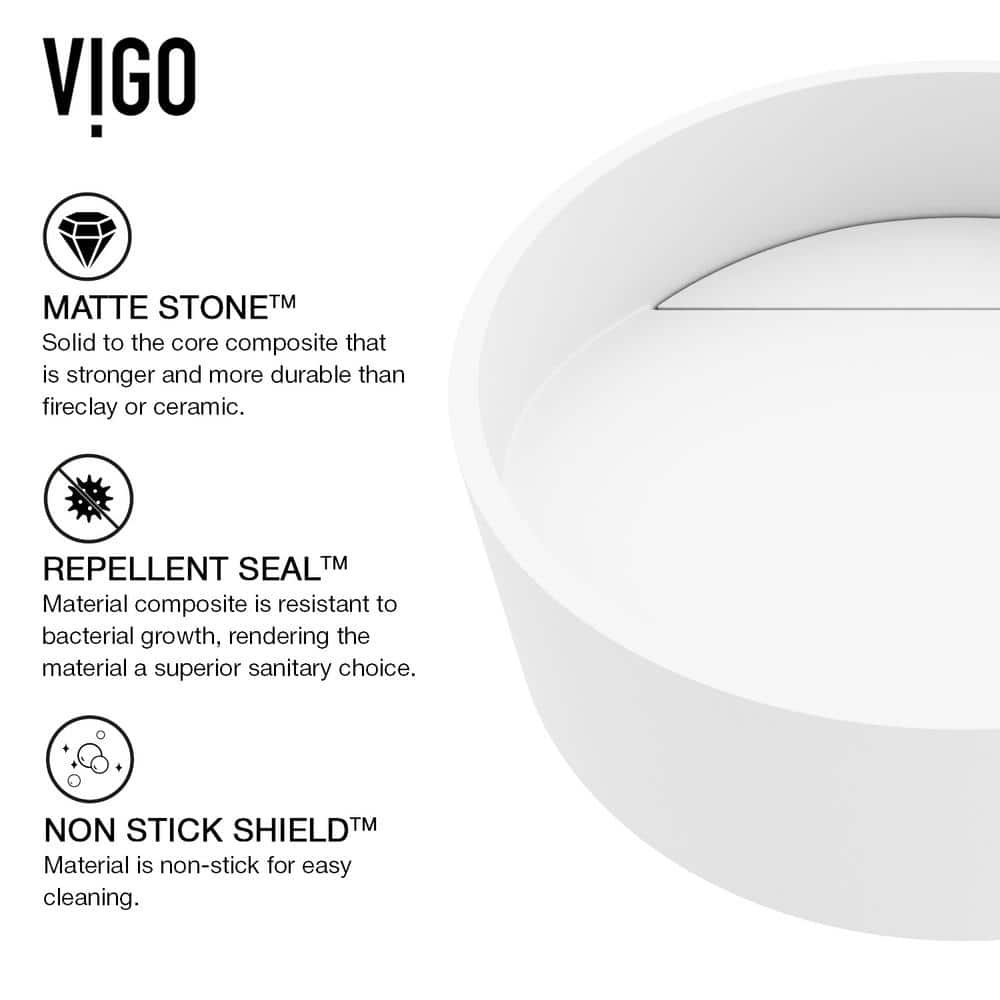 Matte White Round Stone Above-Counter Vessel Sink, 15-inch
