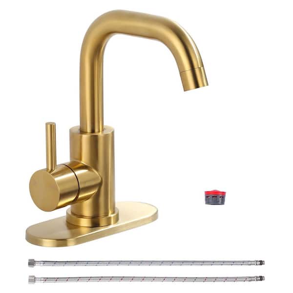 IVIGA Stainless Steel Single Handle Bar Faucet with Swivel Spout, 6.3 in. Deckplate and 24 in. Supply Lines in Gold