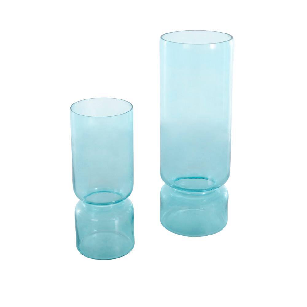 Azure Blue Glass Round Table Vase Set