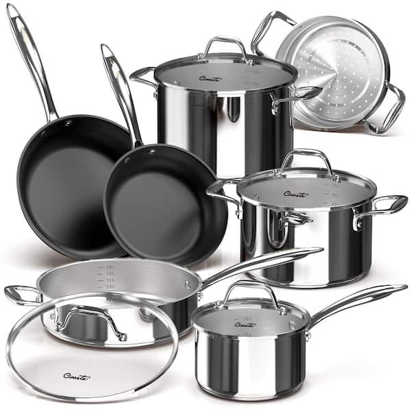 11-Piece Professional Stainless Steel Nonstick Cookware Set in Silver